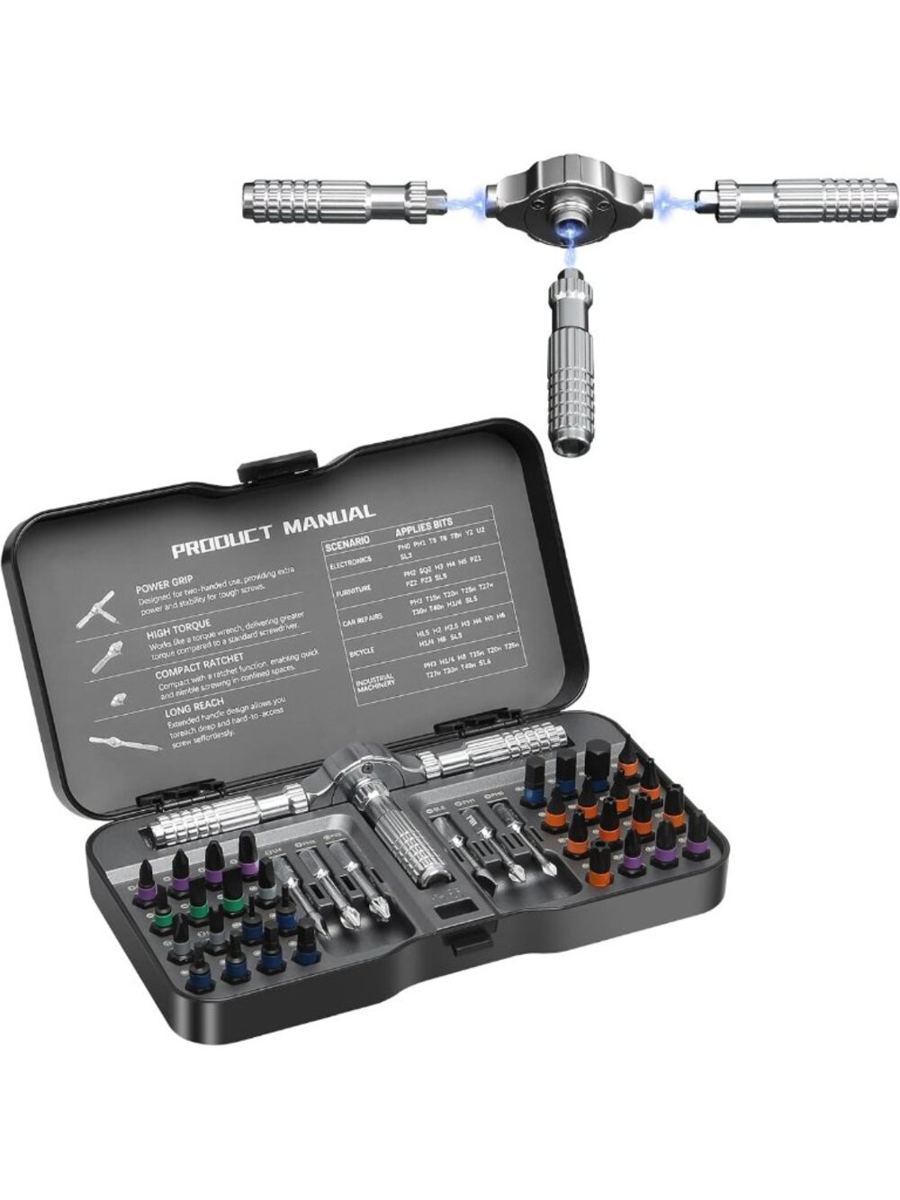 40-in-1 Magnetic Ratchet Screwdriver Set with S2 Steel Bits & Compact Wrench